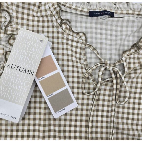 Tommy Hilfiger
Khaki Gingham Tie Neck Blouse - Picture 4 of 5